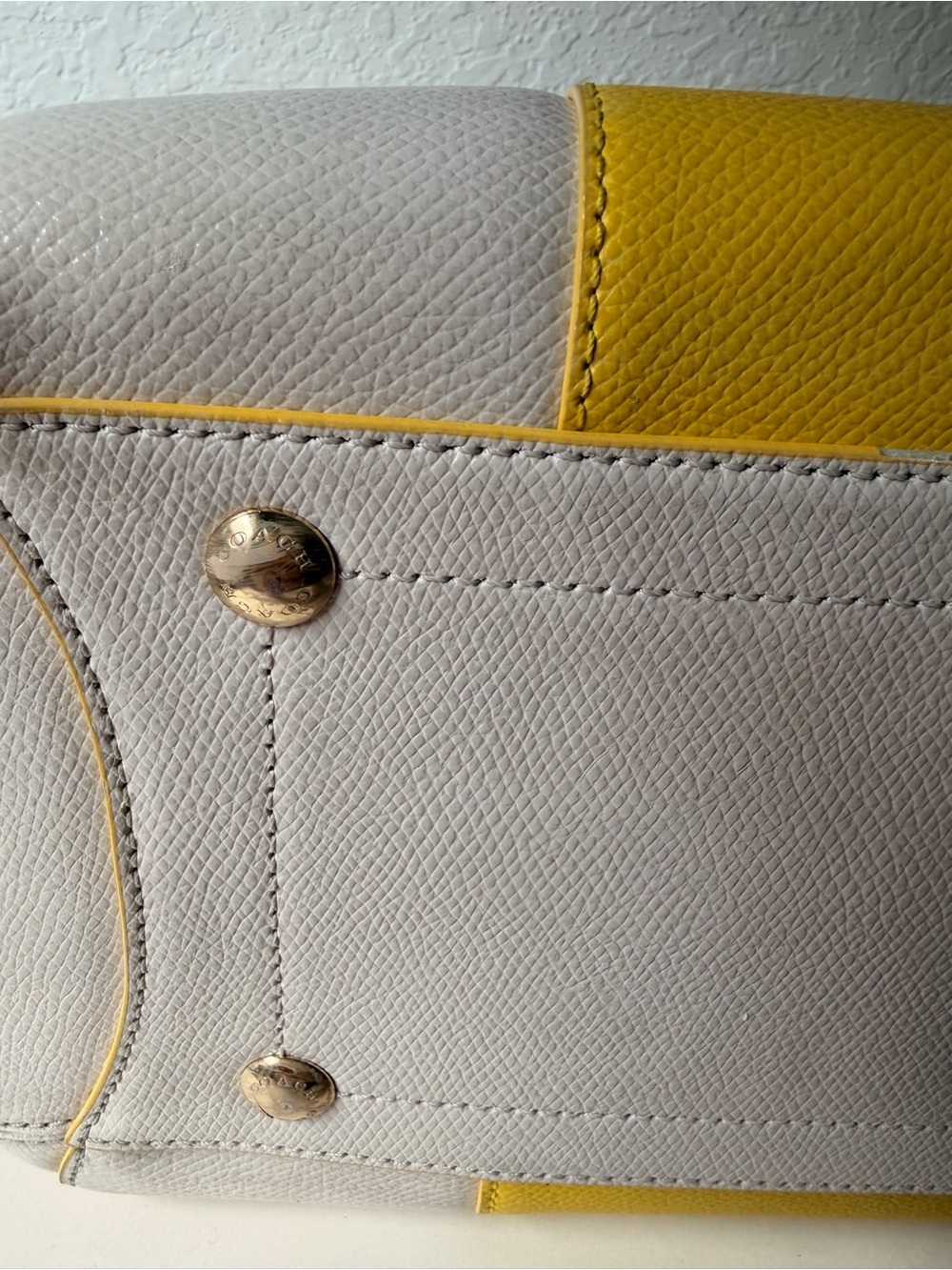 Coach Margot Carryall Yellow & Cream Crossgrain Leather Tote Bag - Picture 10 of 14